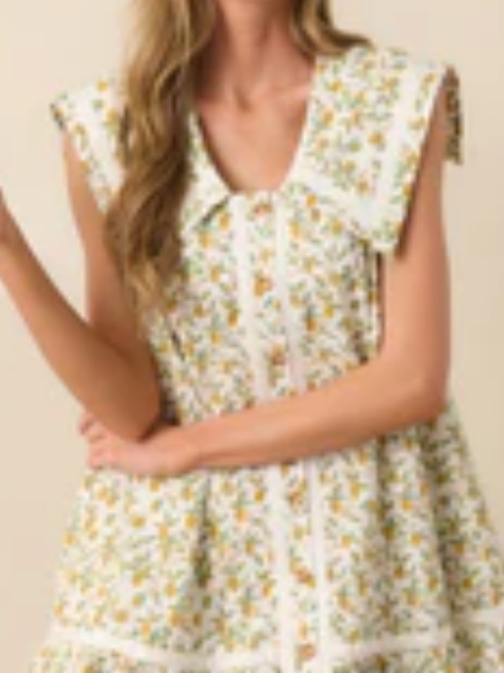 Red Dress Boutique Lovelo White Sleeveless Button-Front Sundress Lemon Print SzS